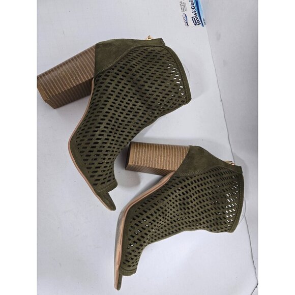 Just Fab Army Green Perforated Open Toe Ankle Boot - Picture 8 of 12